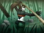 anthro bamboo bamboo_stick bamboo_tree biped butt clothed clothing female looking_back outside plant smile solo standing tree hitmore bear giant_panda mammal 4:3