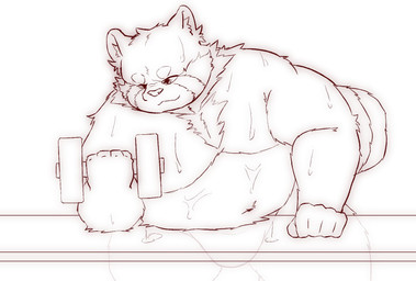 anthro belly bodily_fluids clothing exercise humanoid_hands kemono male navel overweight overweight_anthro overweight_male solo sweat underwear workout k_gutless ailurid mammal red_panda 2020 hi_res