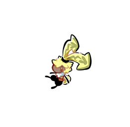 ambiguous_gender anthro bottomwear chibi clothing fur gloves handwear long_ears orange_eyes pants ponytail_ears solo yellow_body yellow_fur youzaiyouzai112 bandai_namco digimon digimon_ghost_game digimon_(species) lagomorph leporid mammal rabbit symbareangoramon
