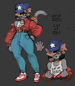 accessory anthro bell belt bottomwear clothing denim denim_bottomwear denim_clothing ear_piercing femboy footwear furgonomics hair hat headgear headwear jacket jeans jewelry looking_at_self male multicolored_hair necklace pants piercing shirt shoes simple_background smile solo tail tail_accessory tail_bell tank_top text topwear two_tone_hair pajamamcham jaspar_(pajamamcham) domestic_cat felid feline felis mammal