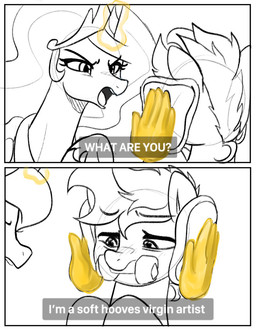 bread dialogue disembodied_hand dumbbell female feral food magic magic_hands male stated_virginity text virgin virginity_humiliation weights marenlicious friendship_is_magic hasbro idiot_sandwich my_little_pony blue_chewings_(oc) fan_character princess_celestia_(mlp) equid equine mammal black_and_white comic english_text hi_res meme monochrome sketch
