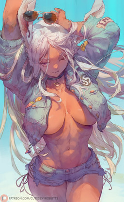 abs big_breasts biped bottomwear breasts clothed clothed_female clothed_humanoid clothing dark_body dark_skin eyewear female female_humanoid front_view hair hotpants jacket long_hair looking_at_viewer midriff no_bra one_eye_closed purple_eyes shorts simple_background skimpy solo sunglasses text topwear torn_clothing white_hair wink cutesexyrobutts my_hero_academia rumi_usagiyama animal_humanoid human humanoid lagomorph lagomorph_humanoid leporid_humanoid mammal mammal_humanoid quirked_human_(my_hero_academia) rabbit_humanoid 2022 hi_res portrait three-quarter_portrait url
