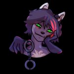 anthro chest_tuft cuff_(restraint) fur green_eyes hair handcuffs looking_at_viewer metal_cuffs purple_body purple_fur purple_hair restraints shackles smile solo tuft hotarusunshine kehto canid canine fox mammal 1:1 alpha_channel low_res