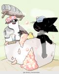 bathing black_body black_fur blush bubble_bath cybernetics duo eye_patch eyewear fur green_eyes machine male male/male rubber_duck shower_cap zibibici_(loitmoin) cartoon_network mao_mao:_heroes_of_pure_heart badgerclops sheriff_mao_mao_mao badger cyborg domestic_cat felid feline felis mammal mustelid musteline