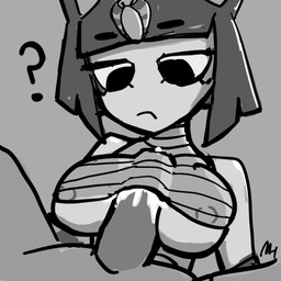 anthro bodily_fluids breast_play breasts clothes_sex clothing cum cum_between_breasts cum_in_clothing cum_in_partner's_clothing cum_through_clothing duo female first_person_view genital_fluids genitals human_on_anthro interspecies looking_at_genitalia looking_at_penis looking_down male male/female outercourse penis penis_under_another's_clothing question_mark sex titfuck titfuck_under_clothes wet wet_clothing masterhation animal_crossing nintendo ankha_(animal_crossing) domestic_cat felid feline felis human mammal 1:1 black_and_white monochrome
