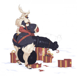animal_genitalia animal_penis anthro anthro_penetrated anus balls bell big_balls big_breasts big_butt big_penis black_body box breasts butt candy candy_cane clothing container dessert dewclaw_hooves equine_genitalia equine_penis food fur genitals gift gift_box gloves gynomorph gynomorph_penetrated hair halter handwear harness hooves horn huge_balls huge_breasts huge_butt huge_penis huge_thighs hyper hyper_genitalia hyper_penis intersex intersex_penetrated jingle_bell long_hair object_in_urethra onomatopoeia penetration penis puffy_anus red_clothing red_gloves red_handwear simple_background snow solo sound_effects tail text thick_thighs unguligrade urethral urethral_penetration white_background white_body white_fur white_hair white_wool wide_hips wool_(fur) yellow_eyes nanokindred reinette bovid caprine mammal sheep digital_media_(artwork) hi_res
