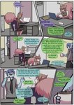 2022 anthro babystar biped clothing comic detailed_background dialogue duo english_text female fur gemma_polson hair hi_res inside male mammal necktie paul_grayson rodent sciurid shirt sitting speech_bubble standing text topwear tree_squirrel