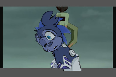anthro male one_eye_closed solo torn_ear flannycartoon disney glitch_productions knights_of_guinevere mickey_mouse princess_guinevere mammal mouse murid murine robot_anthro rodent crossover hi_res redraw