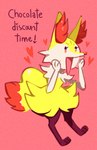 anthro biped dialogue exclamation_point eyelashes female fluffy fluffy_tail fur heart_symbol holidays inner_ear_fluff open_mouth paws pink_eyes red_heart red_inner_ear_fluff solo standing tail text tongue tuft white_body white_fur yellow_body yellow_fur flavia-elric nintendo pokemon valentine's_day braixen generation_6_pokemon pokemon_(species) 2022 digital_media_(artwork) english_text hi_res