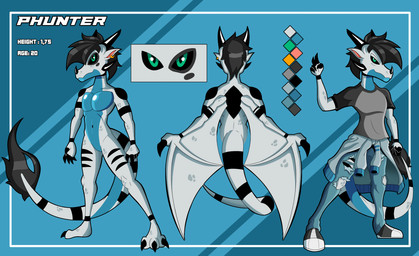 anthro black_horn green_eyes horn male markings solo spots spotted_body white_body phunter15 mythology phunter dragon mythological_creature mythological_scalie scalie hi_res model_sheet