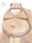 anthro balls belly big_balls blush brown_body brown_fur fur genitals kemono male moobs navel nipples overweight overweight_anthro overweight_male penis simple_background small_penis solo white_background ibuki_haruno canid canine mammal raccoon_dog tanuki 2012