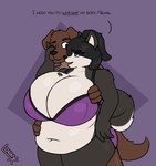 anthro belly belly_overhang belly_squish big_breasts bra breast_squish breasts cleavage clothed clothing duo female holding_partner holding_partner's_head huge_breasts male male/female overweight overweight_female panties squish text underwear lonnyk kayla_(lonnyk) mik_(lonnyk) bird_dog canid canine canis domestic_dog hunting_dog husky labrador mammal nordic_sled_dog retriever spitz english_text hi_res