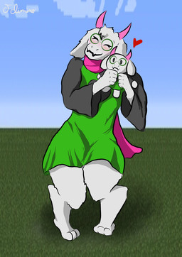 anthro barefoot blush clothed clothing dress feet happy heart_symbol hug hugging_object hugging_plushie legwear male plushie ruborised scarf smile solo thigh_highs felimino deltarune microsoft minecraft mojang undertale_(series) xbox_game_studios ralsei bovid caprine goat hybrid mammal absurd_res hi_res