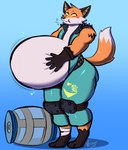 anthro belly belt big_belly blush chug_jug chug_jug_expansion clothed clothing fur gloves green_clothing handwear huge_belly hyper hyper_belly male open_clothing orange_body orange_fur overweight solo spikes tail thick_thighs white_body white_fur v1sage epic_games fortnite fennix_(fortnite) canid canine fox mammal red_fox true_fox hi_res