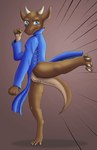 accident accidental_exposure anthro anus clothing clothing_aside female fighting_pose genitals kick pose pussy raised_leg solo tiny_terrible zirilon kobold reptile scalie hi_res