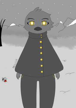 anthro beak bottomwear clothed clothing denim denim_bottomwear denim_clothing detailed_background feathers female jacket jeans looking_at_viewer mountain night outside pants plant snow solo standing topwear tree yellow_eyes young anuvisur_(artist) hollow_knight:_silksong hollow_knight_(franchise) team_cherry background_character hornet_(hollow_knight) lace_(hollow_knight:_silksong) avian bird corvid corvus_(genus) crow oscine passerine absurd_res hi_res