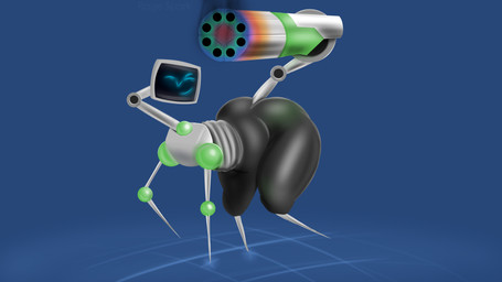 ambiguous_gender big_butt butt computer electronics for_a_head gatling_gun gun machine machine_gun minigun ranged_weapon simple_background smile smirk solo tail tail_gun thick_thighs turret weapon weapon_tail rage_spark c.a.s.t_(katzenart) robot robot_feral 16:9 absurd_res hi_res lineless shaded widescreen