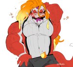 anthro anthrofied barazoku boxer_briefs clothing eyes_closed hair kemono male muscular muscular_anthro muscular_male open_mouth orange_hair red_body red_scales scales tongue underwear yawn hyaku_(artist) nintendo pokemon avian bird crocodilian generation_9_pokemon pokemon_(species) reptile scalie skeledirge