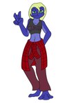 anthro blonde_hair blue_body blue_skin breasts clothed clothing female green_eyes hair membrane_(anatomy) midriff navel shirt simple_background solo tank_top topwear webbed_hands white_background thelordoflemonz strays_of_siravia cori_the_treefrog amphibian frog tree_frog 3:4 hi_res trans_(lore) trans_woman_(lore)