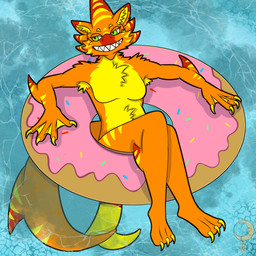 anthro female green_eyes orange_body solo jufursartfactory aquatic fish hybrid shark 1:1 hi_res