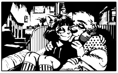 anthro border bottomwear cheek_lick clothing cuddling denim denim_bottomwear denim_clothing duo face_lick female floppy_ears half-closed_eyes hoodie jeans licking male narrowed_eyes pants slightly_chubby slightly_chubby_anthro slightly_chubby_male smile tongue topwear white_border rawdawgcomics milo_(rawdawgcomics) penelope_(rawdawgcomics) canid canine canis domestic_cat domestic_dog felid feline felis mammal black_and_white monochrome nonbinary_(lore)