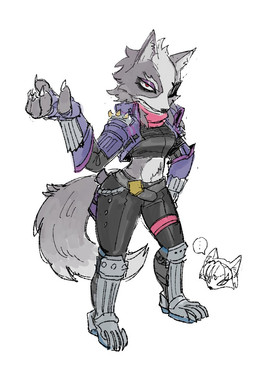 5_fingers accessory anthro armor arms_bent belly_tuft belt big_eyes biped black_bottomwear black_clothing black_crop_top black_nose black_pants black_shirt black_topwear bottomwear breasts cheek_tuft circlet claws clothed clothed_anthro clothed_female clothing crop_top cropped_jacket crossgender curvy_figure disembodied_head duo ellipsis eyebrows eyeshadow facial_tuft female finger_claws fingerless_gloves fingers fluffy fluffy_tail fully_clothed fully_clothed_anthro fully_clothed_female fur fur_tuft glistening glistening_eyelids gloves greaves grey_belt grey_body grey_ears grey_eyebrows grey_fur grey_inner_ear_fluff grey_tail hair hair_accessory hairband handwear head_tuft high-angle_view humanoid_hands inner_ear_fluff iris jacket light_body light_fur looking_at_viewer makeup medium_breasts midriff mouth_closed mtf_crossgender multicolored_body multicolored_fur pants pink_scarf plantigrade pointy_ears pose prick_ears pupils purple_clothing purple_eyeshadow purple_gloves purple_handwear purple_jacket purple_topwear red_eyes scarf shirt short_hair shoulder_pads simple_background small_pupils snout solo_focus speech_bubble spiked_shoulder_pads spikes standing tail thick_thighs topwear tuft two_tone_body two_tone_fur white_background white_body white_claws white_fur white_speech_bubble oshirimarsh nintendo star_fox krystal_(star_fox) wolf_o'donnell canid canine canis fox mammal wolf 2025 digital_drawing_(artwork) digital_media_(artwork)