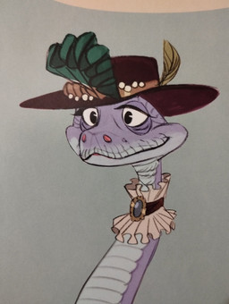 choker clothing collar feathered_cap female feral hat headgear headwear jewelry limbless necklace purple_body purple_scales scales solo sun_hat strawberryhoes1 disney zootopia agnes_de'snake pit_viper reptile scalie snake viper hi_res grandmother_(lore) grandparent_(lore)