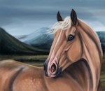 ambiguous_gender blonde_hair blonde_mane blue_eyes brown_body facial_markings feral hair head_markings looking_at_viewer mane markings mountain solo voronasasha daisy_(wasen) equid equine horse mammal digital_media_(artwork)