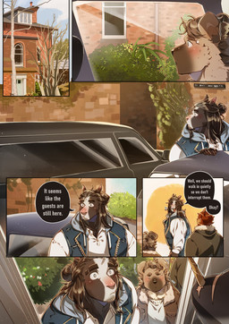 6_panel_comic anthro bald_tree black_body black_fur black_hair black_speech_bubble blue_clothing blue_topwear blue_vest brick_wall brown_body brown_clothing brown_fur brown_hair brown_jacket brown_topwear building car clothing conjoined_speech_bubble dialogue fur fur_lined_jacket group hair house jacket larger_anthro larger_male long_hair male notched_ear outside plant shirt shrub size_difference smaller_anthro smaller_male speech_bubble sweater tan_body tan_fur tan_hair text topwear tree vehicle vest wall_(structure) white_body white_clothing white_fur white_shirt white_sweater white_topwear window booboo34 james_sanchez nicholas_anderson theo_anderson equid equine horse hyena mammal spotted_hyena 2025 absurd_res comic english_text hi_res brother_(lore) brothers_(lore) sibling_(lore)
