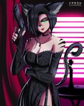 anthro breasts clothed clothing dress female gun hair holding_gun holding_object holding_ranged_weapon holding_weapon jewelry lips necklace ranged_weapon solo weapon ichimoral moira_(casitoarroyo) domestic_cat felid feline felis mammal digital_media_(artwork) hi_res