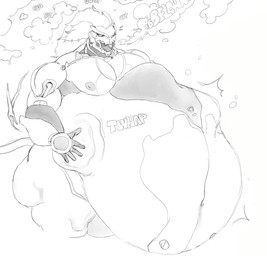 abdominal_bulge ambiguous_gender ambiguous_prey anthro anthro_pred belly belly_slap big_belly big_butt big_muscles big_pecs burp_cloud burping butt clothed clothing empty_eyes hair hand_on_belly hand_on_own_belly huge_belly long_hair machine male male_anthro male_pred metallic_body motion_lines muscular muscular_anthro muscular_male navel nipples open_mouth oral_vore pecs robot_pred slap solo sound_effects squirming struggling struggling_prey tail thick_thighs thwap topless topless_anthro topless_male vore smartfellah mihoyo zenless_zone_zero banyue_(zenless_zone_zero) felid lion mammal pantherine robot_anthro digital_drawing_(artwork) digital_media_(artwork) hi_res monochrome sketch