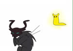 ambiguous_gender dialogue duo feral melee_weapon polearm simple_background spear weapon white_background yellow_body gem_andromeda rain_world videocult monk_(rain_world) scavenger_(rain_world) slugcat animated short_playtime sound webm