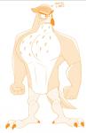 anthro beak claws feathers featureless_chest featureless_crotch male multicolored_body multicolored_feathers nude simple_background solo toe_claws unknown_artist disney ducktales ducktales_(2017) falcon_graves avian bird falcon falconid digital_drawing_(artwork) digital_media_(artwork) full-length_portrait orange_theme portrait sketch