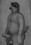 anthro archived_source balls bd belly black_and_white canid canine canis domestic_dog erection fur genitals graphite_(artwork) humanoid_genitalia humanoid_penis male mammal monochrome navel nude overweight overweight_anthro overweight_male pencil_(artwork) penis slightly_chubby smile solo standing traditional_media_(artwork)
