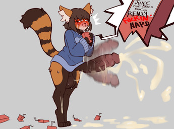 anthro balls big_penis bodily_fluids brown_body brown_fur clothing cum cum_on_ground cumshot ejaculation fur genital_fluids genitals gynomorph hands-free huge_penis intense_orgasm intersex orange_body orange_fur orgasm orgasm_face penis solo spontaneous_ejaculation sweat sweater sweaty_balls sweaty_genitalia text topwear unstoppable_orgasm lurkin juice_that_makes_you_cum ailurid mammal red_panda english_text hi_res