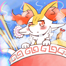 ambiguous_anthro ambiguous_gender anthro biped blush bodily_fluids drooling food in_bowl looking_at_viewer micro narutomaki object_in_tail open_mouth ramen_bowl saliva shrimp_(food) simple_background snout solo sparkles steam tail annyui0611 nintendo pokemon braixen canid generation_6_pokemon mammal pokemon_(species) 1:1 2022 chromatic_aberration digital_drawing_(artwork) digital_media_(artwork) hi_res japanese_description translated_description