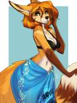 anthro bikini clothing female freckles green_eyes hair long_ears red_hair sarong solo swimwear two-piece_swimsuit wide_hips firetally autumn_(praexon) canid canine fox mammal 3:4 hi_res