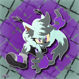 action_pose anthro clothing female fingerless_gloves footwear fur gloves grey_body grey_fur handwear piercing pose purple_eyes sandals shoes simple_background socks socks_with_sandals solo sportswear white_body white_fur yellow_sclera radiantstarlight sega sonic_the_hedgehog_(series) fan_character felid feline lynx mammal 1:1 absurd_res hi_res