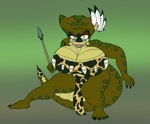 accessory animal_print anthro big_breasts biped black_claws black_markings black_spots bottomwear breasts cheetah_print claws clothed clothing countershade_face countershade_tail countershade_torso countershading feather_accessory female furgonomics green_eyes holding_melee_weapon holding_object holding_polearm holding_spear holding_weapon huge_breasts lips loincloth looking_at_viewer markings melee_weapon non-mammal_breasts pink_lips polearm pose pupils simple_background skull_accessory slit_pupils solo spear spots spotted_body tail tail_accessory toe_claws topwear tribal tribal_clothing tube_top weapon yellow_body shadowwalk sega sonic_the_hedgehog_(series) anaconda boa_(snake) boinae reptile scalie snake 2023 hi_res