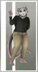 anthro bottomwear clothed clothing fur gesture grey_body grey_fur looking_at_viewer male multicolored_body multicolored_fur pants smile smiling_at_viewer solo two_tone_body two_tone_fur waving waving_at_viewer white_body white_fur lovemummification bob_hank mammal murid murine rat rodent absurd_res hi_res