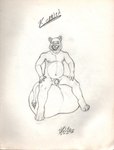 animal_genitalia anthro bald balls belly big_balls bodily_fluids chair facial_hair furniture genital_fluids genitals huge_balls hyper hyper_balls hyper_genitalia kennith male navel nipples nude paws pencil penile_spines penis precum sheath sitting sitting_on_own_balls smile solo tail teeth felid lion mammal pantherine absurd_res hi_res sketch traditional_media_(artwork)