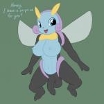 1:1 antennae_(anatomy) anthro anthrofied areola arthropod balls barefoot big_breasts biped black_body black_skin blue_body blue_eyes blue_skin breasts english_text erect_nipples feelers feet flaccid foreskin generation_3_pokemon genitals green_background gynomorph hair hi_res humanoid_genitalia humanoid_penis illumise insect insect_wings intersex inviting looking_at_viewer multicolored_body multicolored_skin navel nintendo nipples non-mammal_breasts nude open_mouth penis pink_hair pokemon pokemon_(species) posexe presenting simple_background smile solo spread_legs spreading text tongue two_tone_body two_tone_skin wings
