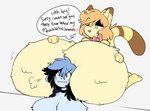 >:t accessory anthro big_breasts black_hair blonde_hair blue_body blue_fur blue_hair blush bow_tie breasts brown_body brown_fur brown_markings choker dialogue duo eyebrows female female/female fluffy freckles fur green_eyes hair hand_on_breast heart_symbol huge_breasts humor hyper hyper_breasts jewelry kneeling markings meow necklace nude one_eye_closed open_mouth paws pun short_hair simple_background sitting speech_bubble text white_background wink yellow_body yellow_fur caeleste patience_(caeleste) sinclaire_(caeleste) domestic_cat felid feline felis mammal 2020 digital_media_(artwork) english_text