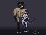 alternative_fashion anthro balls_outline bulge choker clothing detailed_bulge duo female genital_outline goth hooves jewelry large_male male muscular necklace nipples piercing punk sheath_outline size_difference swimwear underwear wide_hips naughty_ram equid equine fish mammal marine shark hi_res