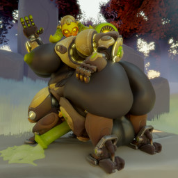 animal_genitalia animal_penis balls big_balls big_breasts big_butt big_penis bodily_fluids breasts butt colored_cum cum equine_genitalia equine_penis forest forest_background genital_fluids genitals gesture glowing glowing_eyes glowing_markings green_cum green_nipples green_penis grey_body gynomorph hand_on_butt huge_balls huge_breasts huge_butt huge_penis hyper hyper_butt intersex looking_at_viewer machine markings nature nature_background nipples penis plant sitting solo tree unusual_bodily_fluids unusual_cum unusual_genital_fluids waving waving_at_viewer charleskirbyiii snips456fur_(modeler) blizzard_entertainment overwatch orisa_(overwatch) omnic robot taur 1:1 3d_(artwork) absurd_res digital_media_(artwork) hi_res huge_filesize