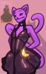 anthro black_sclera bodily_fluids clothed clothing crossdressing dress glistening glistening_clothing glistening_dress long_tail looking_at_viewer male nervous nervous_sweat pupils purple_body shadow slim slim_male solo sparkles sweat tail thin_arms white_pupils misckass mob_entertainment poppy_playtime smiling_critters catnap_(poppy_playtime) domestic_cat felid feline felis mammal 5:8 hi_res