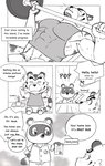 anthro bottomwear chibi clothing exercise eyes_closed genitals greeting humanoid_hands male muscular nipples pecs penis shirt shorts text topwear workout after2 animal_crossing nintendo rowan_(animal_crossing) tom_nook_(animal_crossing) canid canine felid mammal pantherine raccoon_dog tanuki tiger 2020 comic english_text hi_res