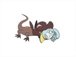 ambiguous_gender bodily_fluids duo feral open_mouth simple_background tears white_background ssalbulre nintendo pokemon generation_7_pokemon generation_8_pokemon pokemon_(species) salandit sobble 2021 4:3