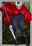 anthro big_breasts breasts cape clothed clothing female navel non-mammal_breasts non-mammal_navel partially_clothed solo thick_thighs weapon wide_hips luxartking hollow_knight team_cherry hornet_(hollow_knight) arthropod insect absurd_res hi_res tagme