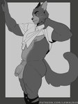 anthro balls cheek_tuft claws clothed clothing clothing_lift collared_shirt dress_shirt facial_tuft flaccid footwear fur garter_belt garter_belt_socks garter_straps genitals humanoid_genitalia humanoid_penis looking_at_viewer male mostly_nude nipples partially_clothed penile penis pose presenting shirt shirt_lift simple_background socks solo tail text topwear tuft twunk whiskers lewalrus lackadaisy edmund_church domestic_cat felid feline felis mammal 2025 artist_name digital_drawing_(artwork) digital_media_(artwork) digital_painting_(artwork) greyscale hi_res monochrome painting_(artwork) pinup portrait signature sketch three-quarter_portrait url